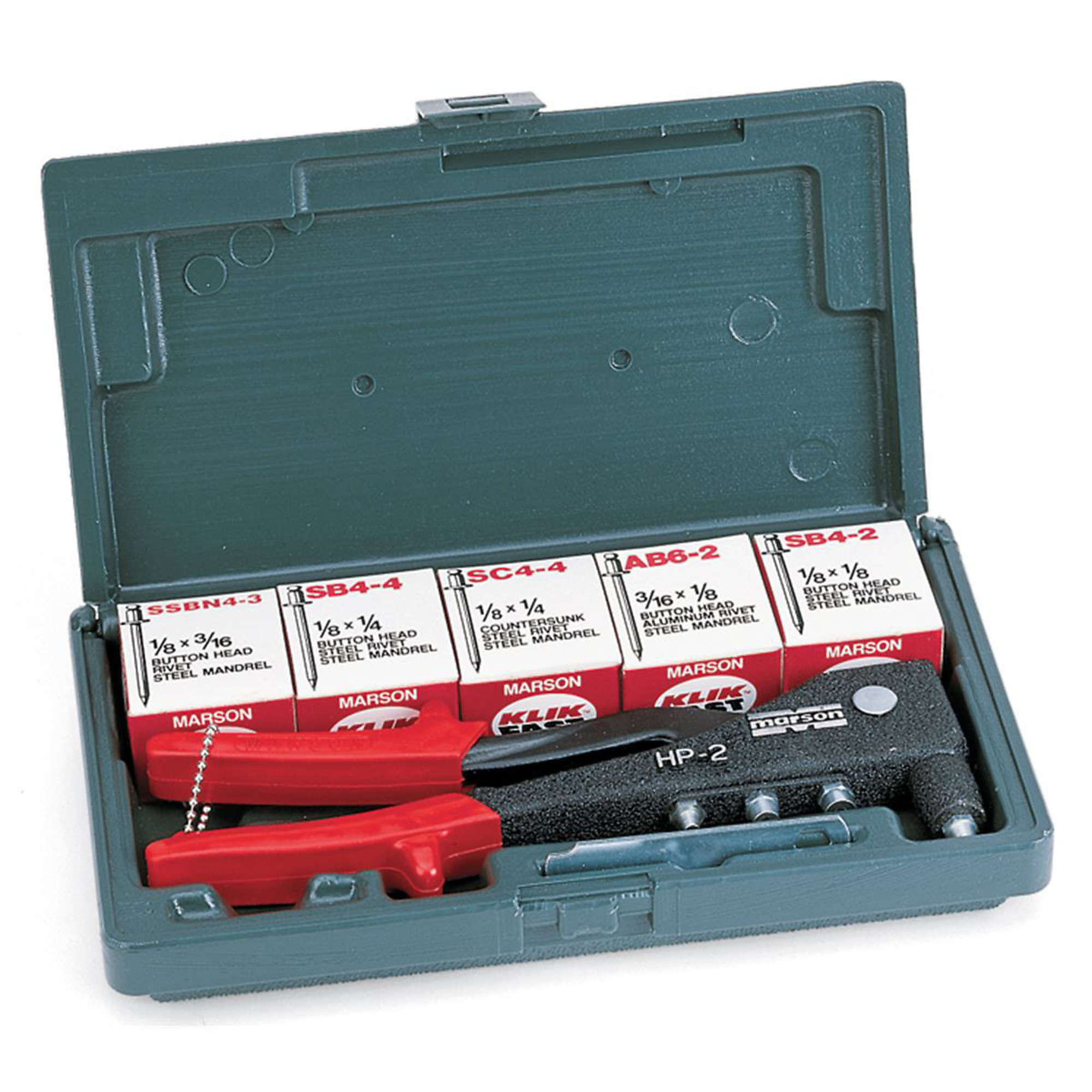 Marson Riveter Hand Kit — Includes HP-2 Riveter and 200 Assorted Rivets, Sets Up to 3/16in. Rivets, Model# MAR39001